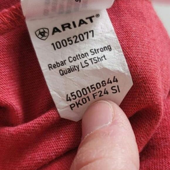 ARIAT REBAR COTTON STRONG LONG SLEEVE QUALITY TSHIRT IN HEATHERED RED, SZ 2XL - Picture 6 of 13